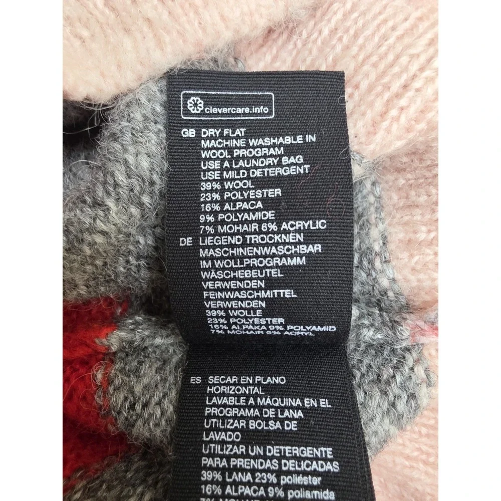 & Other Stories Striped Pullover Sweater M Grey Red Pink Crew Neck Wool